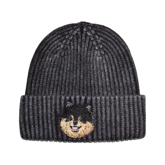 Pom Embroidered Vintage Beanie